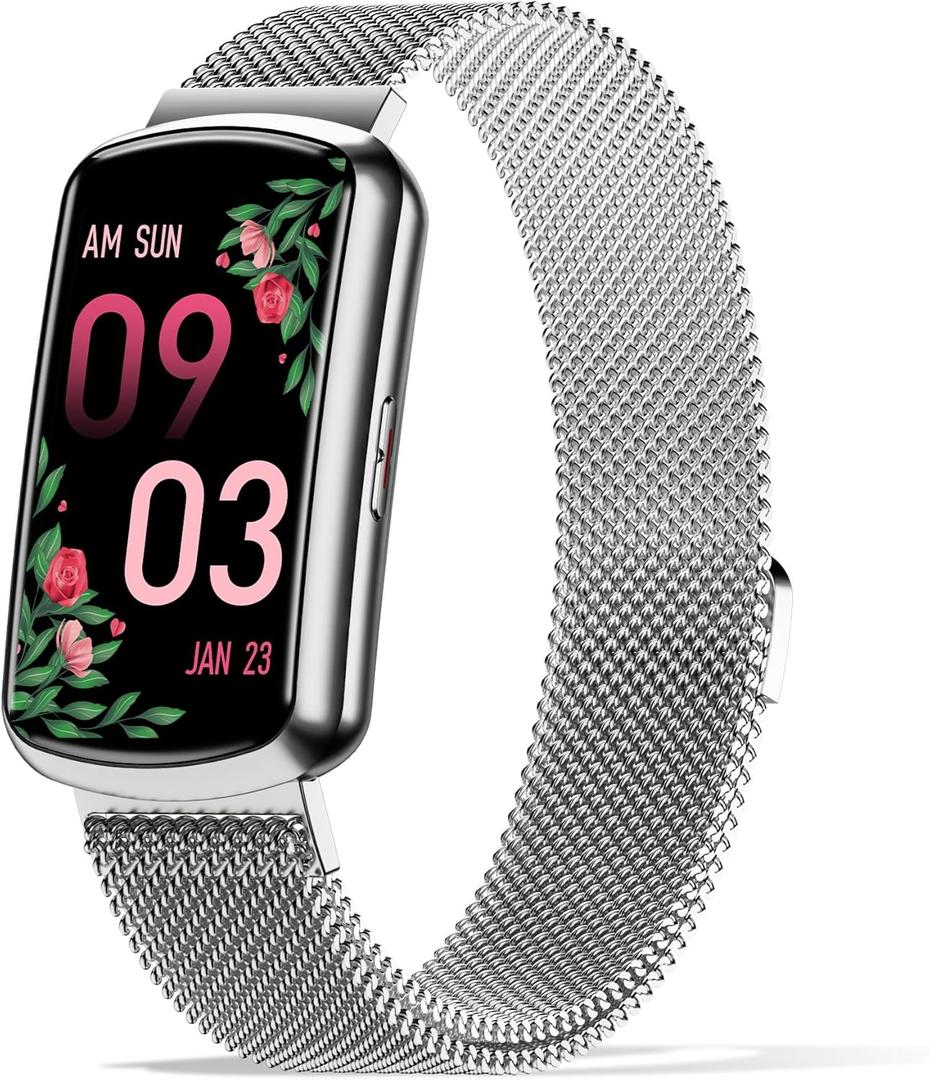 Health Fitness Tracker with 24/7 Heart Rate, Smart Watch with Blood Pressure and Blood Oxy-gen Monitor, Bulit-in 120+ Sport Mode, Waterproof Sleep Tracker for Women Men (Metal Silver)