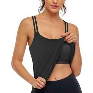 Hibelle Women's Workout Yoga Racerback Tank Tops with Built in Shelf Bra, L