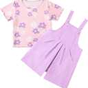 Toddler Baby Girls Summer Clothes Floral T-Shirt Top Bib Suspender Overall Shorts Set 2Pcs Infant Outfits 1-5T