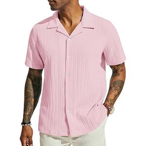 PJPAUL JONES  Men's Casual Button Down Shirts Short Sleeve Textured Summer Beach Shirt with Pocket M