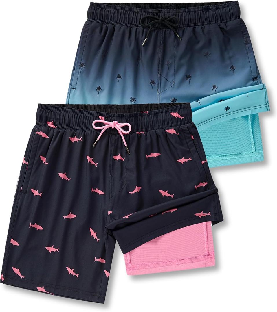 2 Pack: Men's 7" Swim Trunks with Compression Liner, Quick Dry Stretch Swimming Shorts Bathing Suits Swimwear (XX-Large, Aqua/Black) 2 Pack: Men's 7" Swim Trunks with Compression Liner, Quick Dry Stretch Swimming Shorts Bathing Suits Swimwear (XX-Large, Aqua/Black)