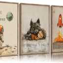 CCZ Vintage Astronaut Nursery Canvas Wall Art Space Explore Picture Wall Decor Dream Big Little One Poster Cute Dog Toddler Painting Print Artwork for Kids Boys Room Bedroom Playroom Decor, Unframed (24L"x16W")