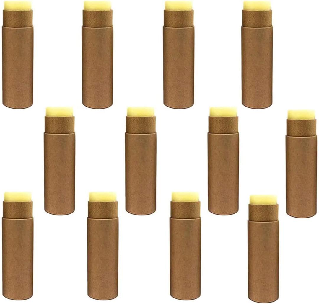 12 Pcs 0.3 Oz Paperboard Lip Balm Tubes 10ml Empty Cardboard Krafts Lipstick Tube Refillable Lip Gloss Container Solid Perfume Container for DIY Cosmetic Samples Deodorant (Brown)