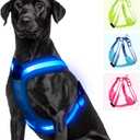 Light Up Dog Harness - LED Dog Harness Rechargeable, No Choke Illuminated Glow Dark Harness Vest Waterproof for Medium Large XL Dogs for Camping Night Safety Walking-Blue,M