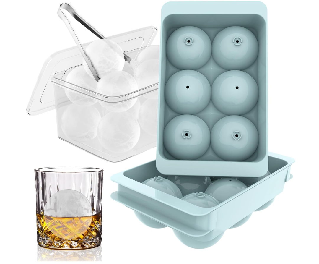 WIBIMEN Large Ice Cube Molds, Big Round Whiskey Ice Cube Trays for Freezer, Easy to Fill & Release, Whiskey Bourbon Cocktail(1.9In*6 Balls Blue/2 Pack)