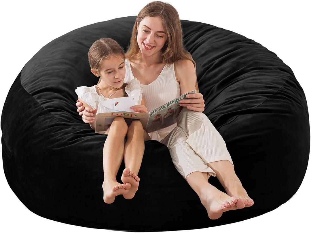 EDUJIN 3 ft Bean Bag Chair: 3' Memory Foam Bean Bag Chairs for Adults/Teens with Filling,Ultra Soft Dutch Velvet Cover, Round Fluffy Lazy Sofa for Living Room - 3Foot,Black