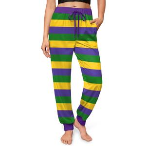 For G and PL Mardi Gras Women's Striped Drawstring Cuff Jogger Pants Festival Casual Leggings Stripeds S