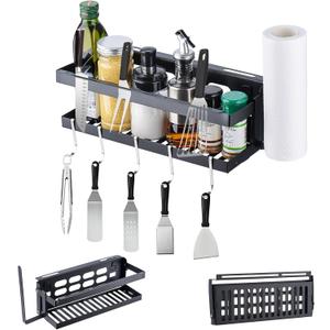 Upgraded Griddle Caddy for Blackstone,Foldable Griddle Accessories Prep Cart for 17"/36" Space Saving BBQ Grill Storage Organizer Box Paper Towel Holder J-Hooks Camper Picnic Ourdoor