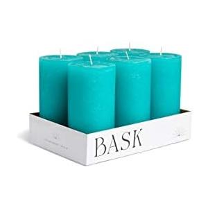 Mottled Pillar Candles by Bask - Set of 6-3" x 6" Dripless Unscented Candles in Turquoise for Home Decor, Relaxation & All Occasions