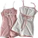 Verdusa Women's 2 Pack Coquette Bow Tie Sleeveless Rompers Backless Summer Jumpsuit Unitard (M)