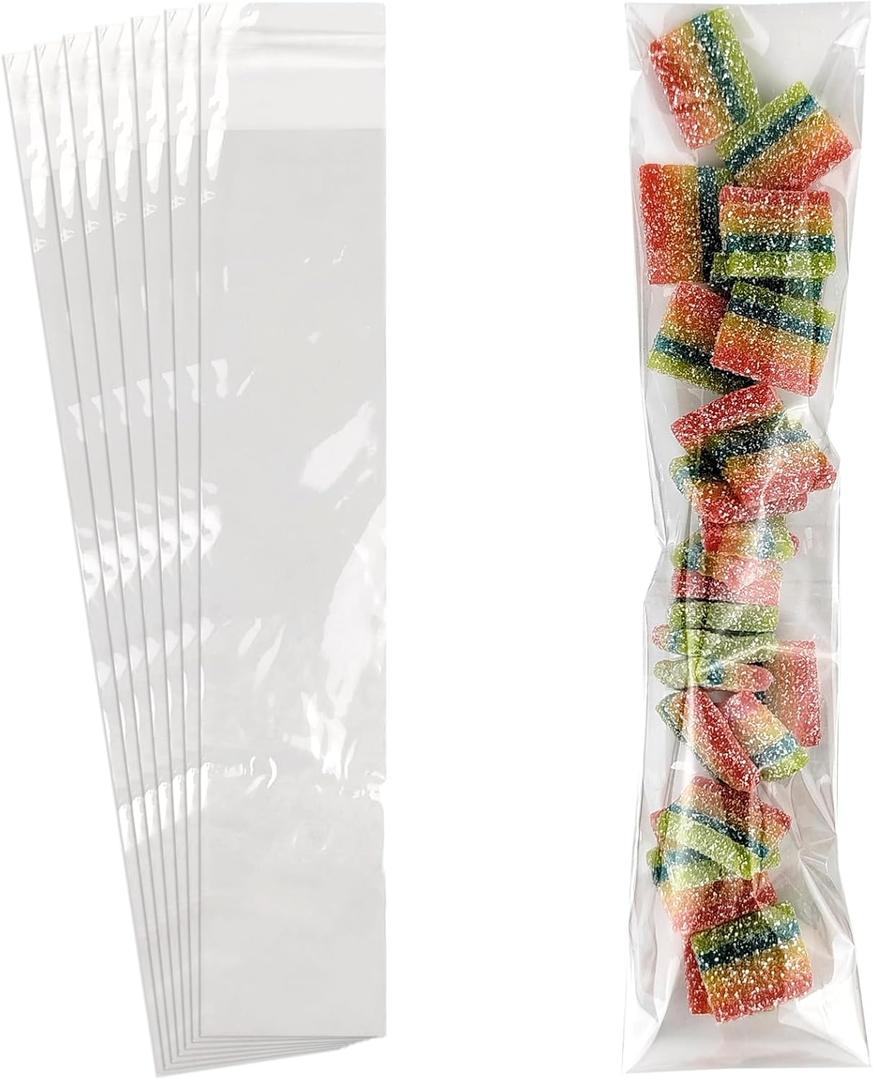 100 Pcs Cellophane Bags, 2x12 Inches Self Sealing Treats Bags, Pretzels Individual Bags, Clear Cellophane Bags for Pretzel Rods Candies Snacks Cookies, Transparent