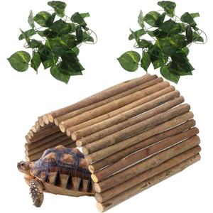 Hamiledyi Extra Large Wooden Reptile Hideout Bearded Dragon Bendy Bridge Climbing Ladder Hiding Hut Reptiles Hide Cave Habitat Decor for Lizards Gecko Spiders Snakes Tortoise(XL:20" x 11.8")