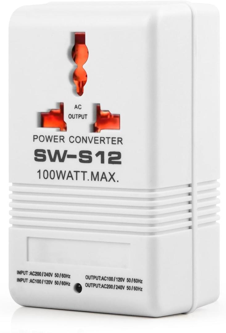Voltage Converter 110V to 220V Step-Up & Step-Down Power Two-Way Conversion Voltage Converter Transformer for Travel, RV, and Camping (100W-White)