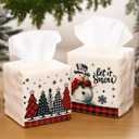 Weysat 2 Pcs Christmas Buffalo Plaid Linen Tissue Box Cover Square Tissue Box Cover Holder Dusty Room Decor for Home Bathroom Bedroom Office Table