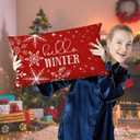 Red Winter Christmas Pillow Covers 12x20, Red Christmas Room Decor, Xmas Hello Winter Snowflake Holiday Lumbar Throw Pillow Covers for Home Bedroom Living Room