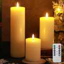 Retisee 3 Pcs Fall Thanksgiving Large Flameless LED Battery Operated Candles with Remote Halloween Real Wax Candles for Indoor Outdoor Party Wedding Lights Decorations(White)