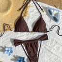 SOLY HUX Women's Halter String Bikini Sets High Cut Cheeky Thong Sexy Two Piece Swimsuits Bathing Suit (Brown, M)