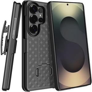 for Galaxy S26 Ultra Holster Case with Belt Clip & Kickstand, 2-in-1 Rugged Bumper Cover Full-Body Military Grade Protection (Black)