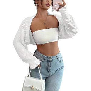 RoseSeek Women's Open Front Cropped Cardigan Bolero Shrug Knit Fall Sweater (White)