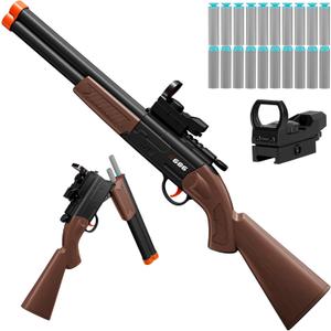 Double Barrel Toy Shotgun - Realistic Foam Blaster with Scope & Soft Bullet Darts, Safe Imitation Shooting Game for Kids Ages 8-12 -Birthday Christmas (Black)