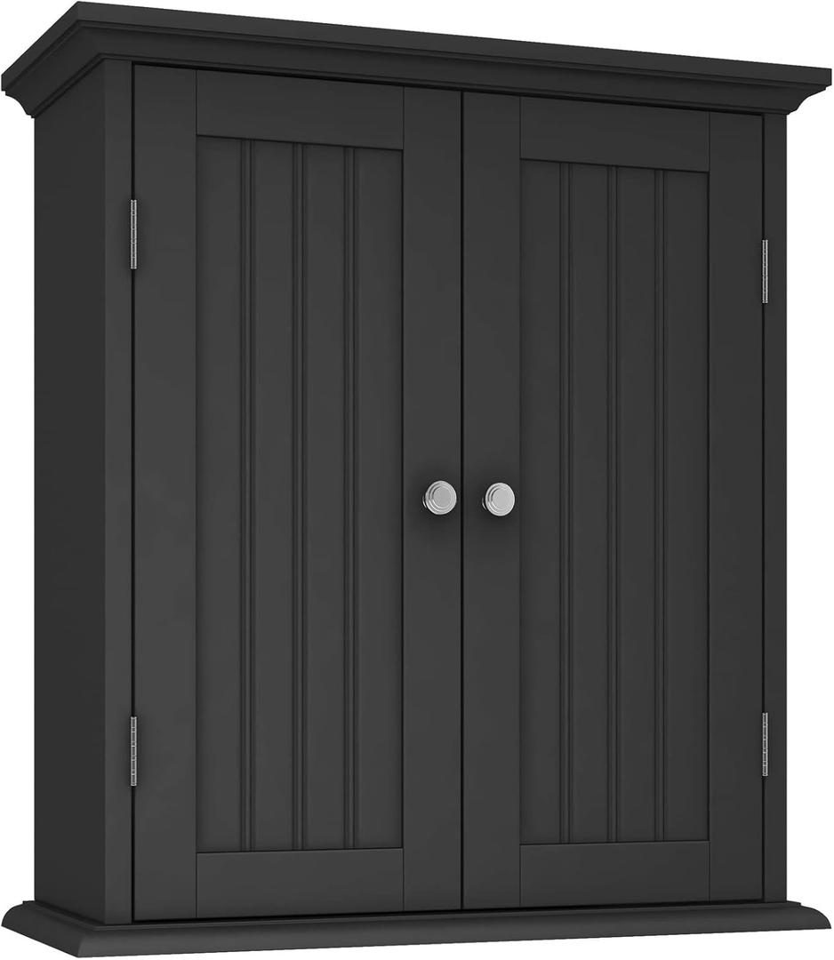 ChooChoo Bathroom Wall Cabinet, Over The Toilet Space Saver Storage Cabinet, Medicine Cabinet with 2 Door and Adjustable Shelves, Cupboard (Black) (1 Pack)