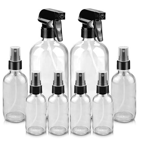 Worldgsb Glass Spray Bottles, 16oz Refillable Containers, Empty Boston Round Bottles with Labels & Adjustable Nozzle for Cleaning, Gardening, Aromatherapy, Pets, Plant, Hair -Clear (1 Pack)