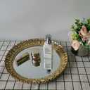 YANIZU Decorative Mirror Tray, Round Hollowed Out Design, Organizer for Makeup, Jewelry, Perfume, Vintage Display and Serving Tray for Dresser, Counter and Coffee Table, 12inchesX 12inches, Gold