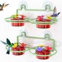 2 Pack Window Hummingbird Feeder, Small Hummingbird Feeder for Outdoors with Strong Suction Cup - Metal Base & 6 Feeding Ports, Easy to Clean and Refill, Green