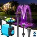 POPOSOAP Pond Fountain Pump Kit with RGB Lights & Remote Control, 660GPH Quiet Submersible Water Pump, Pond Pump with 3 Nozzles for Garden Koi Ponds, Fish Tank,Backyard Water Features Decor-P1104D