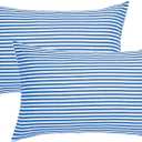 JELLYMONI 100% Natural Cotton Striped King Pillowcases Set, 2 Pack White and Blue Stripes Pattern Printed Pillow Covers with Envelope Closure(Pillows are not Included) (0903)