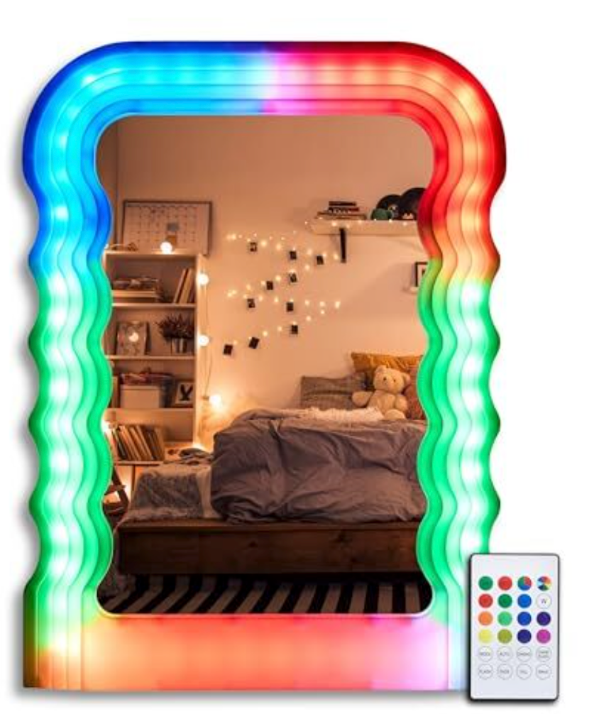 Wavy LED Mirror 18"x 24"Wave Mirror - Irregular Wall Mounted Decorative Mirror for Living Room or Bedroom, Great for Present and Room Décor, 18x24