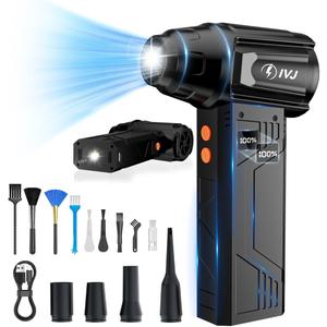 IVJ Compressed Air Duster, 180000RPM Super Power Cordless Electric Air Duster with LED Light Rechargeable 4 Gear Adjustable Mini Air Duster, Dust Blower for Computer, Keyboard, House, Outdoor and Car