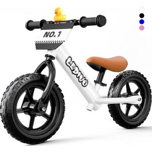 Toddler Balance Bike 2 Year Old, No Pedal 12 Inch Bike for Kids 24 Months to 5 Years Old, Customize Plate (3 Stickers Included), Gift Bikes for Boys Girls 2-5 (White)