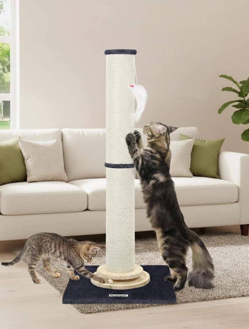 Globlazer Extra Thick Large Scratching Post for Indoor Cats Adults and Kittens, 35in Tall Natural Sisal Rope Scratcher Post, Large Cat Scratcher with Ball Interactive Toy, SC35, Dark Grey (XXL)