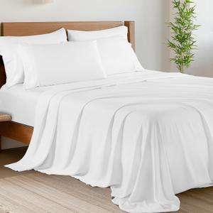 Shilucheng 6 Piece California King Sheet Sets, Cooling Sheets, Blend Rayon Derived from Bamboo, Deep Pocket Up to 16", Breathable & Soft Bed Sheets, Hotel Silky Bedding Set, White