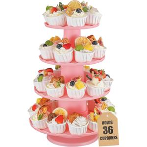 4-Tier Cupcake Stand for 36 CupcakesLarge Plastic Cupcake Tower Stand Cupcakes Holder Tree4 Tiered Dessert Table Stands for PartyReusable Cookie Risers for ChristmasWeddingBirthday Party Events (Pink)