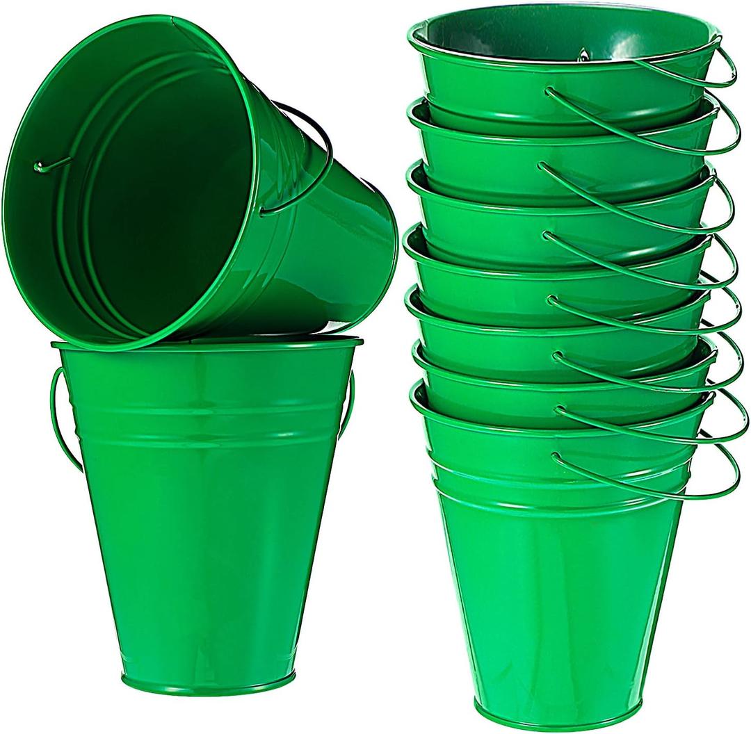 Ripeng 12 Pack Galvanized Flower Buckets, Metal Bucket with Handle, 5 Inch, Tin, Mini Round Flower Pot Plant Basket, Party Supplies for Candy Bars Vase Crafts Favors(Green)