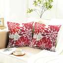 Decorative Throw Pillow Covers Set of 2 Wine Red Pillow Covers 16x16 Inch Couch Pillow Covers for Sofa Living Room Outdoor Throw Pillow Cover Linen Square Floral Flower Farmhouse Pillowcase