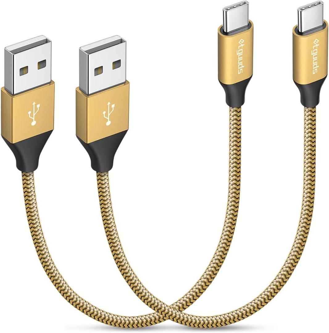 etguuds USB to USB C Cable 1ft, 2-Pack USB A to Type C Charger Cord Fast Charging for Samsung Galaxy A17 A16 A15 A26 A36 A56, S25 S24 S23 S22 S21 S20 S10 Note 20, for iPhone 17 16 15, Moto, Gold