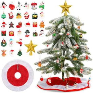 30 Pieces Mini Christmas Tree Skirt Mini Resin Christmas Ornament Miniature Christmas Tree Ornaments Santa Snowman Ornament with Glitter Star Tree Topper for Tree Decoration (Tree Topper in Gold)