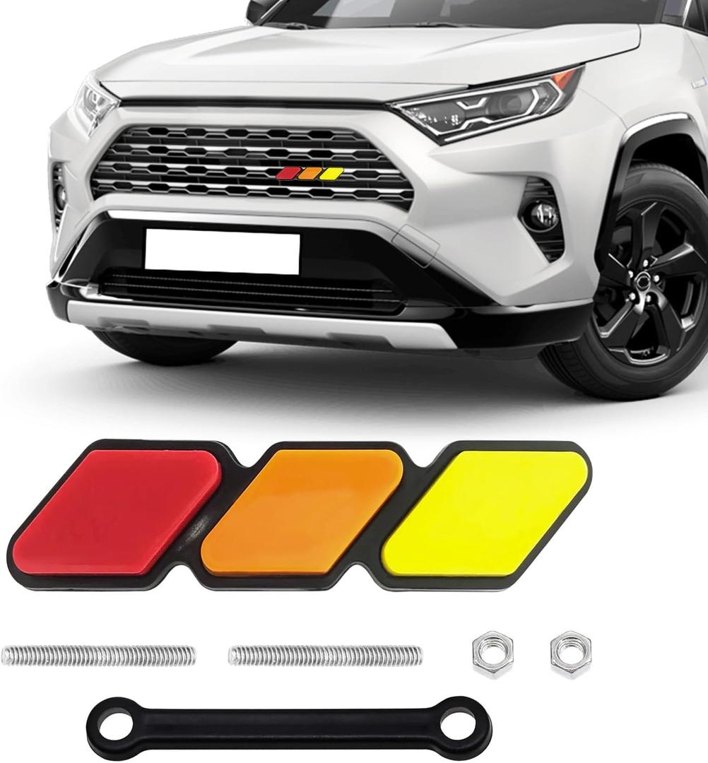 povtii Tri-Color Grille Decor Badge, Personalized Creative Grille Insert Trims, Front Grille Decoration Compatible with 4 Runner RAV4, Exterior Car Accessories (Style D)