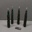 GenSwin Christmas Tree Flameless Taper Candles with Remote Timer, Christmas LED Taper Candles with 3D Flame, 4 Pcs Green LED Candlesticks for Christmas Home Decoration(0.78 x 9.8)