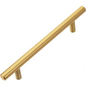 701-128BB Brushed Brass Modern Gold Cabinet Pulls Long Solid Euro Style T Bar Kitchen Cabinet Handles- 5 inch (128mm) Hole Centers- 25 Pack