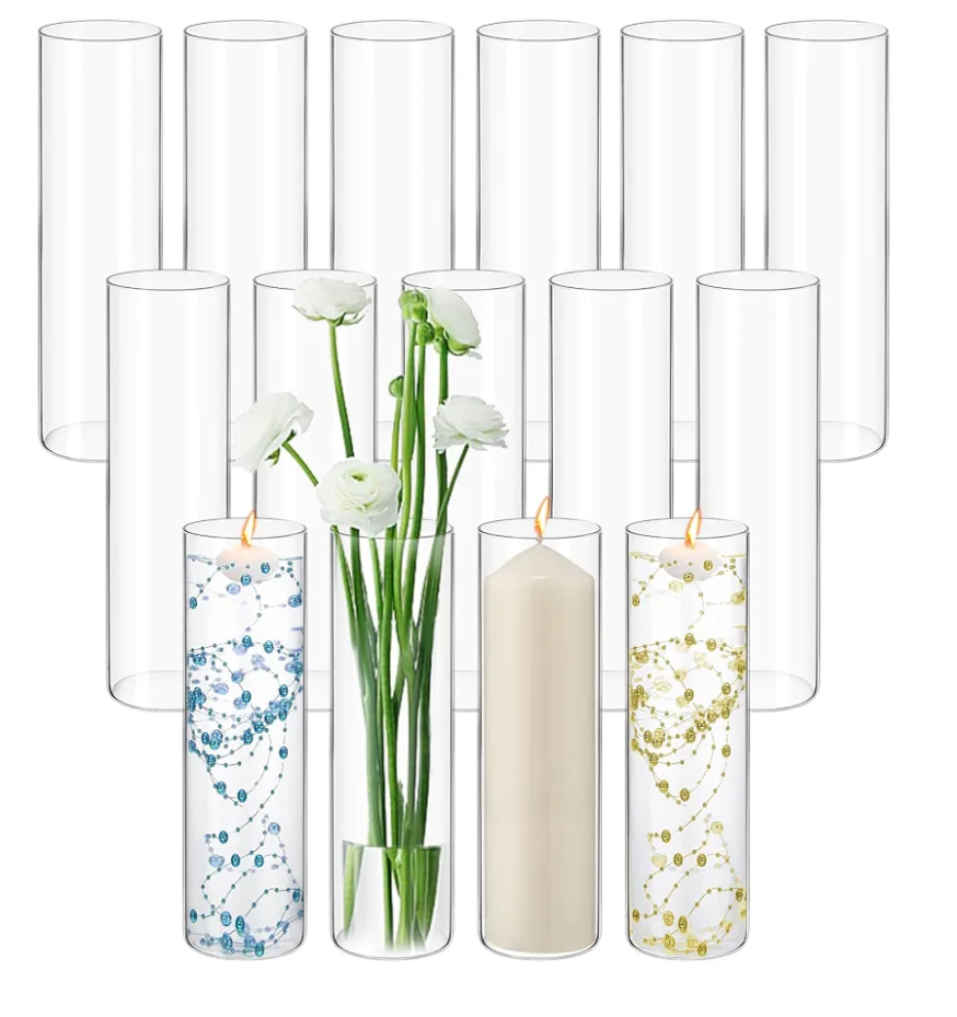 15 Pack Glass Cylinder Vases 16 Inch Tall Clear Flower Vase Bulk Glass Vases Hurricane Floating Candle Holder for Table Centerpiece Party Wedding Home Decor