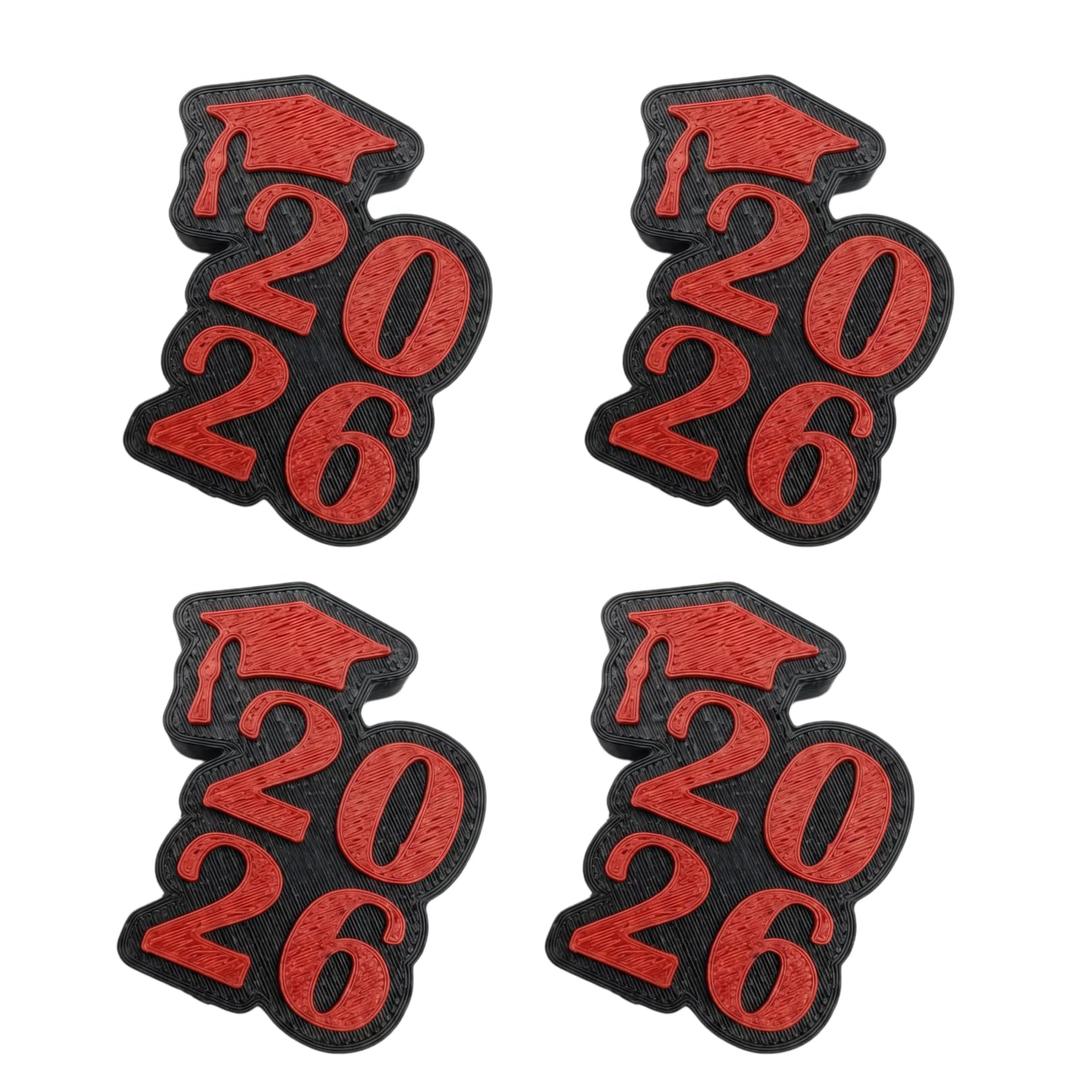 2026 Graduation Straw Topper for Stanley Cup - 4pk Premium Rigid Plastic Straw Cover, Class of 2026 Senior Gifts for 30 & 40 oz Tumbler, Durable Graduation Party Decorations & Favors (Black Red)