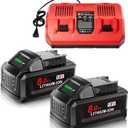 M18 Battery Replacement for Milwaukee and Dual Charger 18V Lithium 8.0Ah Compatible with 48-11-1815 48-11-1820 48-11-1840 48-11-1850 48-11-1860 Cordless Tools 2Pack