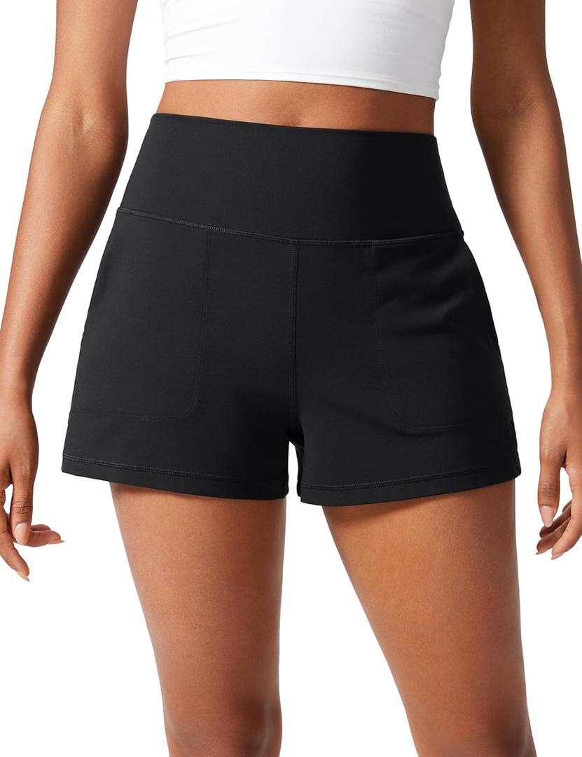 CRZ YOGA Butterlift Linerless Shorts for Women 3" - High Waisted Comfy Yoga Casual Lounge Workout with Pockets (Black,Medium)