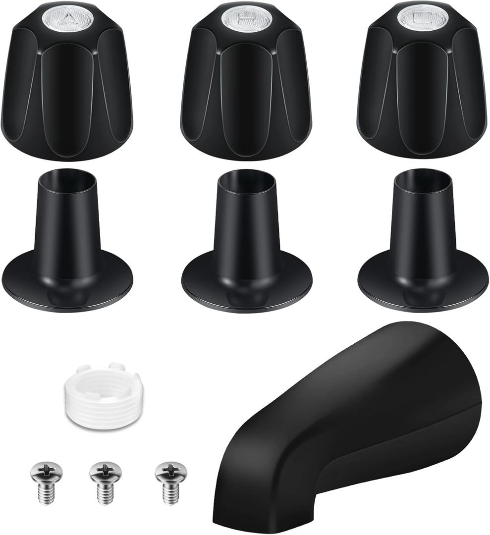 Tub Shower Trim Kit, Matte Black 3 Piece Shower Knob and Bath Tub Spout, for Price/Pfister Verve 3 Handles and Tub Shower Faucet, for 1/2'' Pipe MALE Thread Connection, 3/4'' IPS Pipe Inside Thread