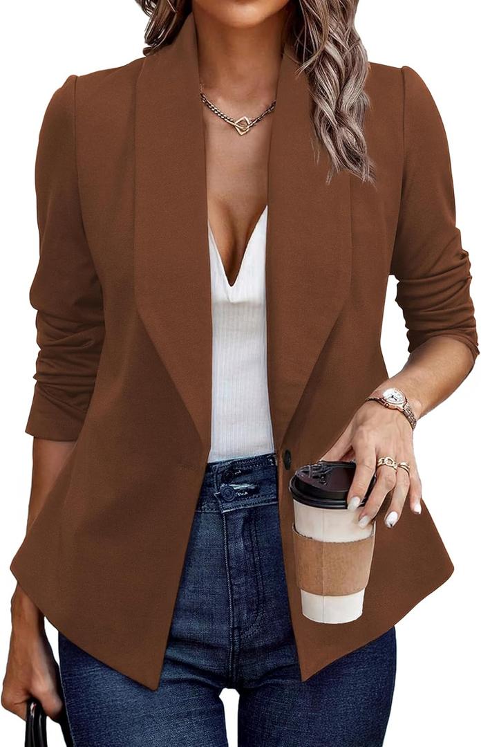 Tralilbee Women's Blazers Long Sleeve Open Front Work Office Suit Jackets Blazer XL