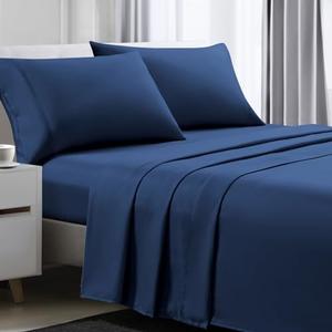 ARTALL Full Sheets Set - Full Bed Sheets - 4pcs Sheets with 12-Inch Deep Pockets - Soft & Breathable 100% Polyester Bedding Sheets & Pillowcases - Navy Blue
